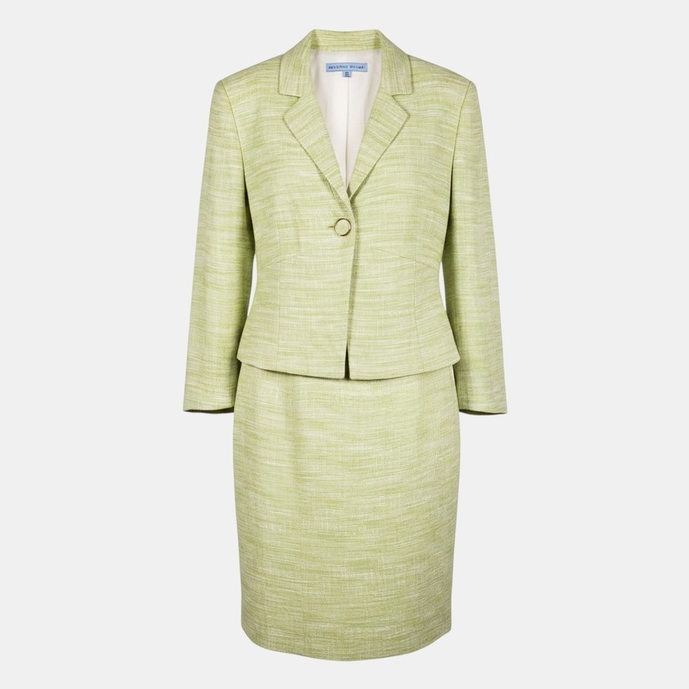 Antonio Melani 10 Skirt Suit Lime Green Silk Linen Blend Professional Work